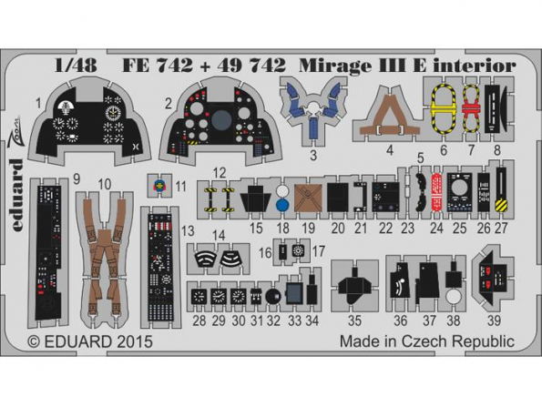 EDUARD photodecoupe avion FE742 Interieur Mirage III E Kinetic 1/48