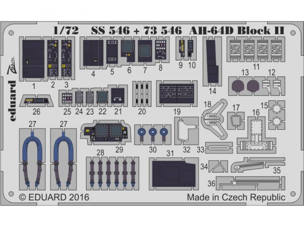 EDUARD photodecoupe helicoptere 73546 AH-64D Block II Academy 1/72