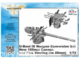 Cmk kit d'amelioration N72020 U-BOOT IX Set De Conversion De L’armement De Pont Nouveaux Canons De 105mm Et FlaK Vierling 1/72