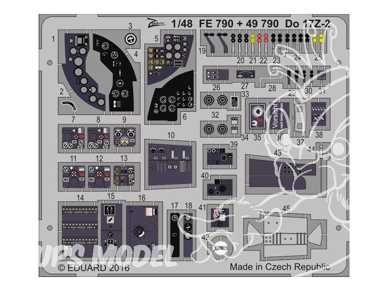 EDUARD photodecoupe avion FE790 Zoom Dornier Do 17Z-2 Icm 1/48