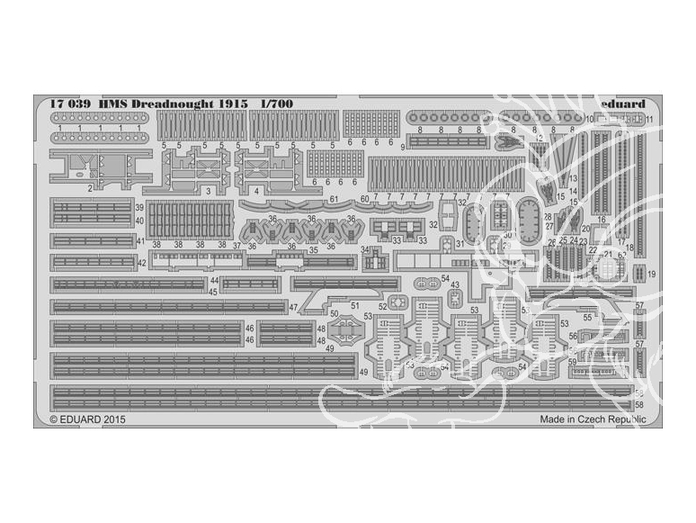 Eduard photodecoupe bateau 17039 HMS Dreadnought 1915 Trumpeter 1/700